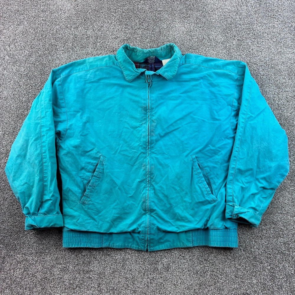 Vintage Woolrich Harrington Jacket Mens Large Teal Cotton Plaid Lined Bomber